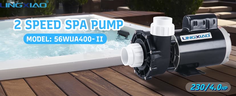 SPA Pump, 4HP Hot Tub Pump - 2 Speed LX SPA Pump Motor 220-240V, 2" Port, 56 Frame (Model: 56WUA400-II)