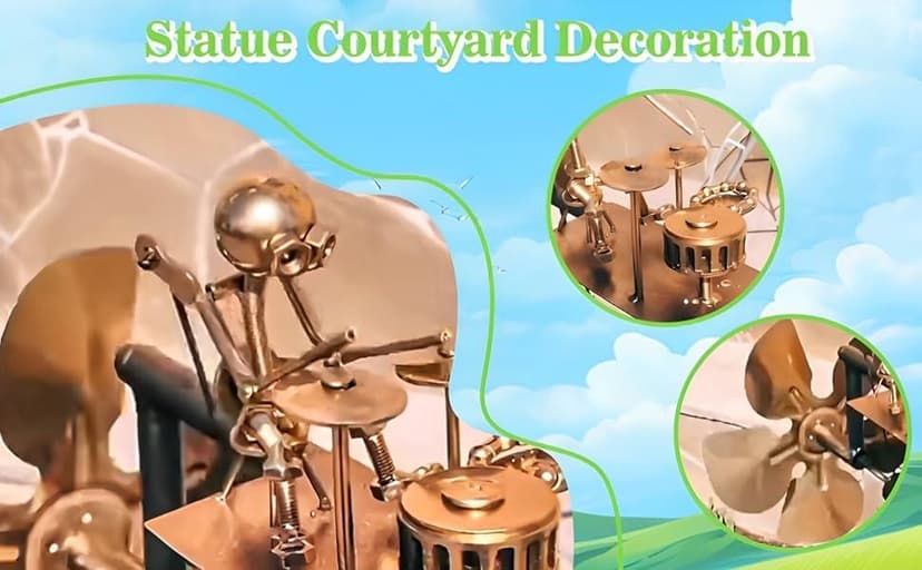 Handmade Metal Drummer Windmill, Drummer Windmill Garden Decoration, Percussionist Music Figurines,Fun Wind-Powered Sculpture Home Decor