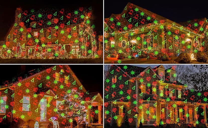 Christmas Projector Lights Outdoor, Waterproof Christmas Laser Lights Landscape Spotlight Decorative Stage Lights with Red and Green Xmas Patterns for Party Garden Patio Wall Ceiling Floor