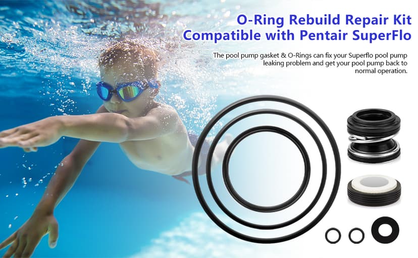 O-Ring Rebuild Repair Kit Compatible with Pentair SuperFlo, SuperMax Pool Pumps Parts, Includes US Seal PS-200 Shaft Seal, Water Slinger and O-Ring Lube, 2 Pump Union O-Rings, 2 Drain Plug O-Rings