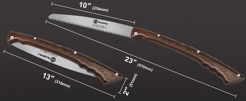 Folding Pruning Saw 10 Inch with Leather Sheath and Wenge Wooden Handle, SK5 Steel Blade, Foldable Hand Saw for Camping, Survival, Wood Cutting, Bushcraft and Tree Trimming