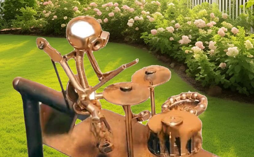 Metal Steampunk Drummer Windmill Garden Decoration - Handmade Outdoor Kinetic Sculpture, Steampunk Yard Art with Rust-Proof Design, Easy Install for Patio, Lawn and Music Lovers (1pcs-a)