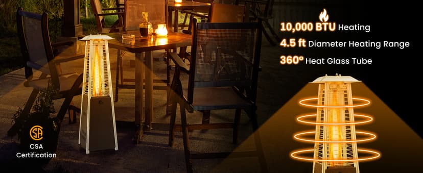 Tangkula Portable Patio Heater, 10,000 BTU Outdoor Tabletop Heater with Stainless Steel Burner, Tip-Over & Flameout Protection, 34" Pyramid Mini Outdoor Heaters for Patio, Porch, Deck (Bronze)