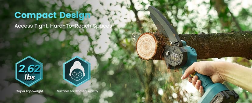 Seesii Mini Chainsaw Cordless 6-inch, Handheld Electric Power Chain Saw with 2 Batteries, for Tree Trimming Wood Cutting, Best Gifts for Dad, Husband