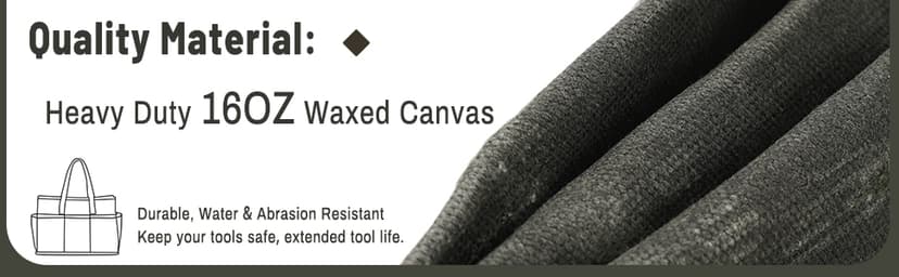 Tool Tote Bag, Heavy Duty 16oz Waxed Canvas Garden Tool Bag | Portable 11-Pocket Tool Storage Bag for Gardener Electrician Contractor Repairman (14"L x 5.5"W x 10.5"H) – Army Green