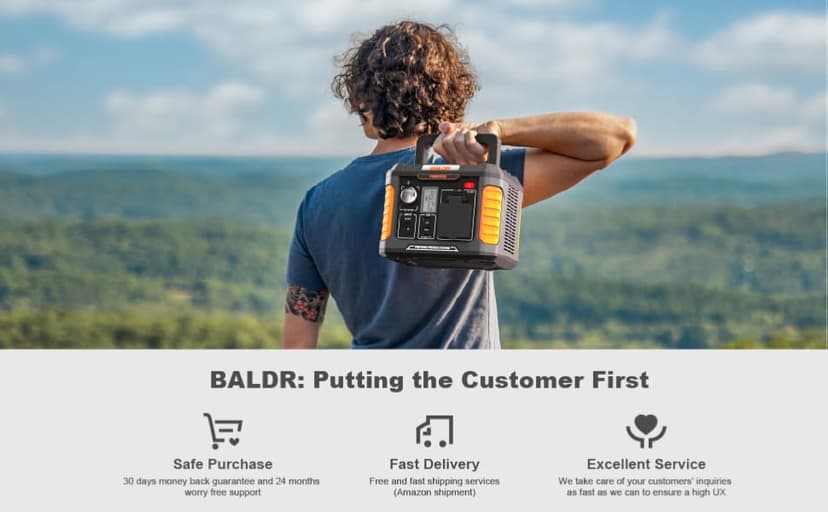 BALDR Portable Power Station, Solar Generator with 120V Pure Sine Wave AC Outlet, Backup Lithium Battery Power Supply, 330W | 288Wh, For CPAP Camping Travel Hunting Outdoors Emergency Blackout