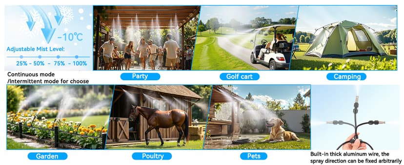 Ausic Portable Misting Systems, Outdoor Water Cooling Misters Set with 6000mAh Water Pump, 20L Bucket, 26FT (8M) Hose, 6*Nozzles, 10*Clips/Ties for Patio/Umbrella/Pasture/Greenhouse/Canopy/Camping