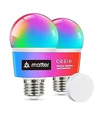 OREiN Matter Smart Light Bulb, BR30 Smart Light Bulbs 650LM 60W, Recessed Color Changing Bulbs RGBTW, Smart Flood Light Bulb Compatible with Alexa, Apple Home, Google Home, SmartThings, 4Pack