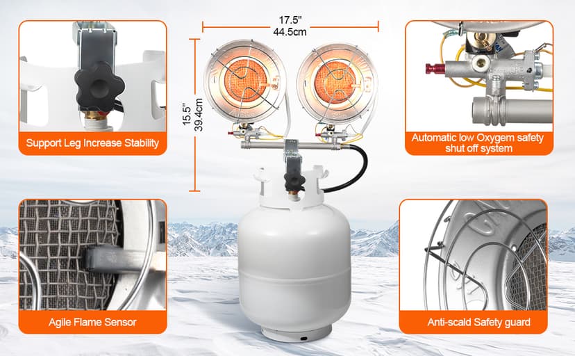 Double Tank Top Outdoor Propane Heater With a Windproof Lighter, 36000BTU Outdoor Propane Heater With Shut-off Valve and Tip-over Switch for Garage,Patio, Camping,RV(CSA)