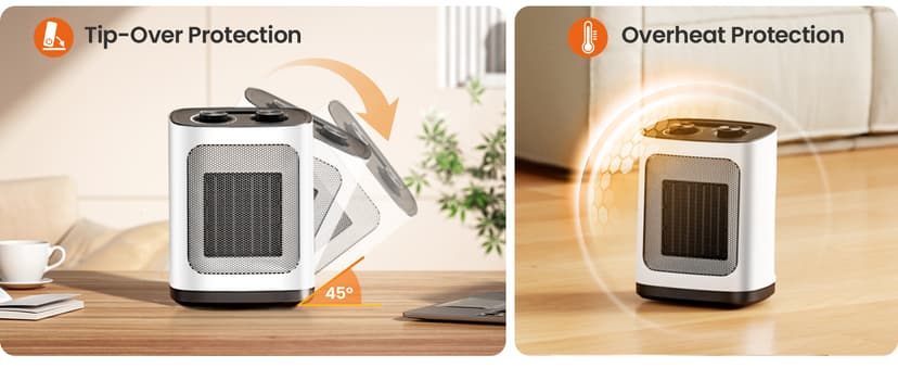 Kismile Portable Electric Space Heater, Small Ceramic Heater Fan with Thermostat, Tip-Over and Overheat Protection,Fast Heating for Home/Office,1500W(White)