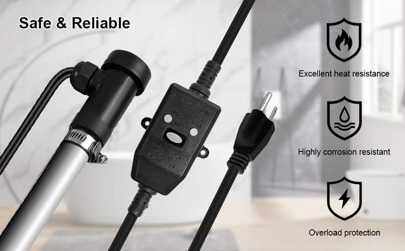 1500W 120V Titanium Heater Assembly with Sensor, for Bathtub Pool Water Tank Cattle Trough, Submersible Hot Tub Heater, Portable Electric Heater