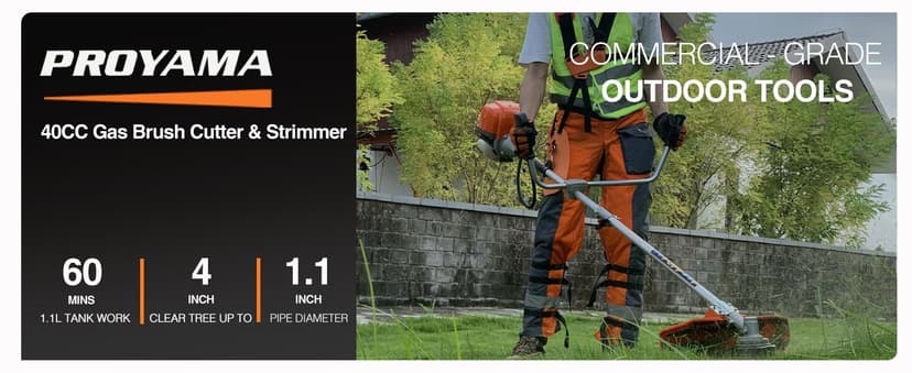 PROYAMA 40cc Gas Powered Brush Cutter, 4-Cycle Weed Eater, 3 in 1 Dual Line Gas String Trimmer and Grass Trimmer, Weed Wacker Extreme Duty…