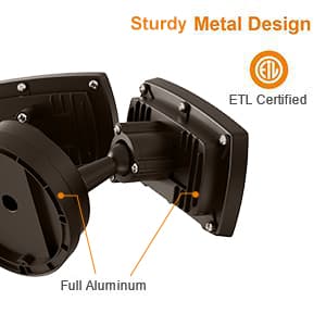 LEPOWER 3000LM LED Flood Light Outdoor, Switch Controlled LED Security Light, 28W Exterior Lights with 2 Adjustable Heads, 5500K, IP65 Waterproof for Garage, Yard, Patio Brown