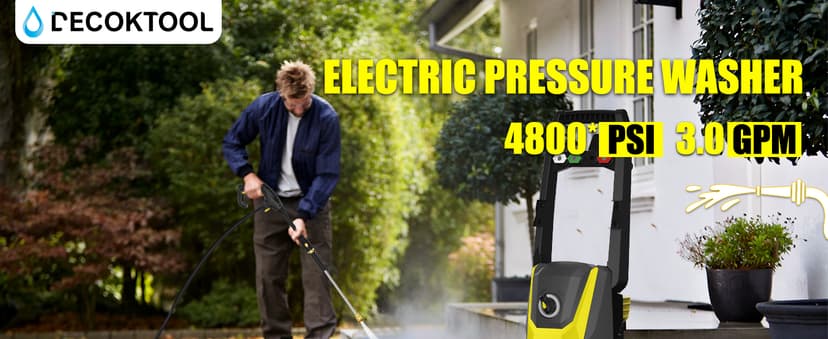 Electric Pressure Washer, 4800PSI Max 3.0 GPM Power Washer with 20FT Hose, 35FT Cord, 4 Nozzles Foam Cannon High Pressure Washer for Car Patio Garden (Black)