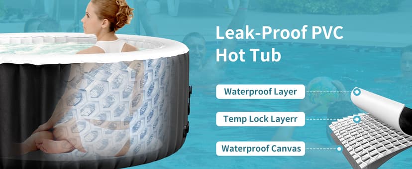 2-4 Person Inflatable Hot Tub, Round Portable Blow up Hot Tub, Leak-Proof PVC Outdoor Spa with 120 Air Jets, Insulated Cover & Heater Pump, 71” X 71” X 25”