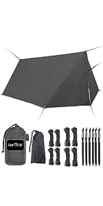 Sunyear Hammock Camping with Rain Fly Tarp and Net, Portable Camping Hammock Double Tree Hammock Outdoor Indoor Backpacking Travel & Survival, 2 Tree Straps,100% Waterproof