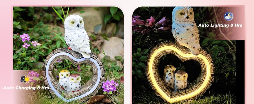 Solar Owl Garden Statue, Outdoor Waterproof Handmade Resin Statue,Garden Sculpture with Solar LED Lights, Warm Owl Statue Decoration, Suitable for Roads, Yards, lawns (Warm Owl Family)