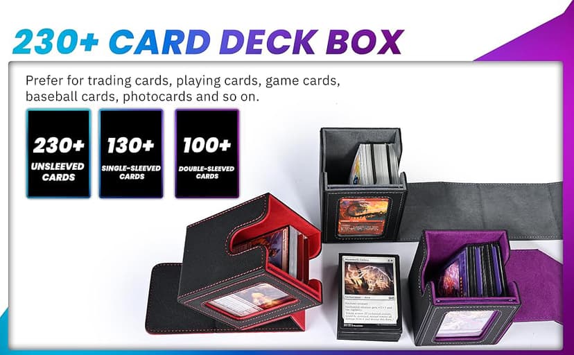 Card Deck Box with MTG Commander Display, Deck Case Holds 100+ Double-Sleeved Cards, Storage Box Fits TCG/PTCG/Sports Card with 2 Dividers, 1 Toploader (Red, White)