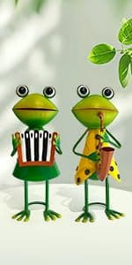 HONGLAND Metal Yard Art Garden Decor for Outside - Cute Frog Outdoor Decor - 3D Spring Frogs Figurine Garden Sculptures & Statues - Gifts for Grandma Mom - 2 Pcs