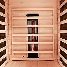 Ceramic 1 Person Infrared Sauna Far Infrared Saunas for Home Hemlock Wood Indoor Sauna Room 2 in 1 Sauna with Low EMF Heaters + Ceramic Heating Cube-Chromotherapy-Bluetooth Speaker