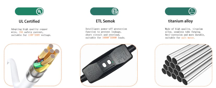 1800W Titanium Portable Fully Submersible Electric Pool And Hot Tub Immersion Water Heater - Gfci Plug, Thermostat For Bathtub, Inflatable, Swimming Above Ground Pools,Baptistry, Baptismal Pool