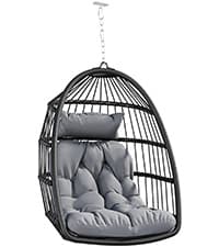 YITAHOME Hanging Egg Swing Chair with Stand Egg Chair Wicker Indoor Outdoor Hammock Egg Chair with Cushions 330lbs for Patio, Bedroom, Garden and Balcony, Dark Gray(Stand Included)