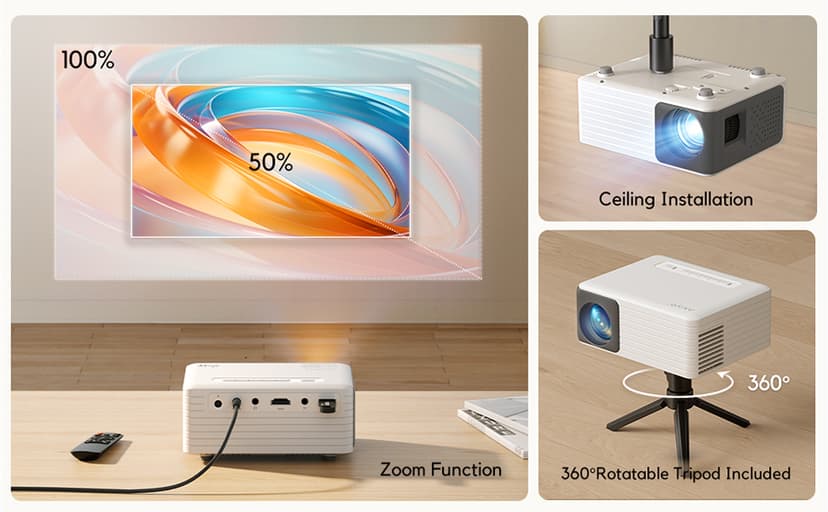 Mini Projector with WiFi and Bluetooth, AKIYO 1080P Supported Projector with Projector Stand, Portable Movie Projector for Home Theater/Outdoor, Compatible with iOS/Android/Laptop/TV Stick/HDMI/PS5