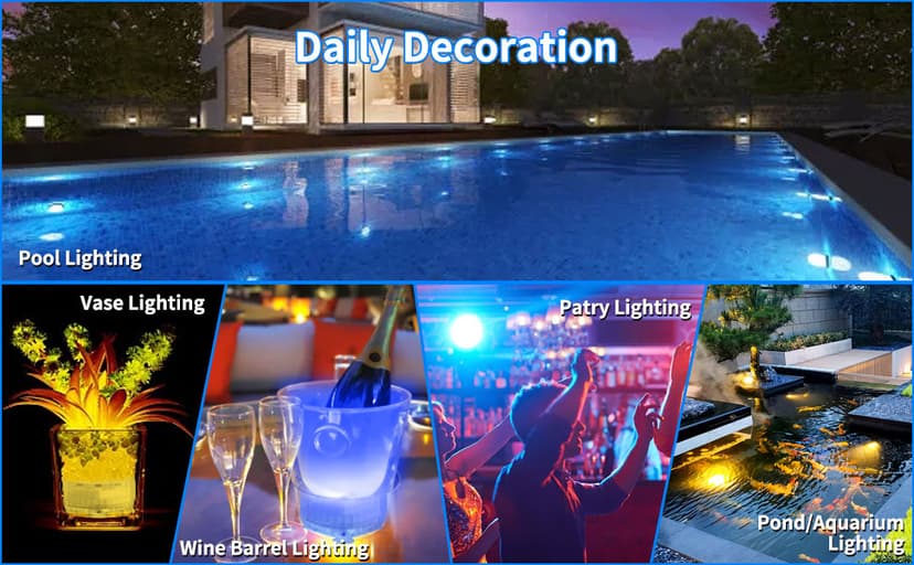 Submersible Pool LED Light, Underwater Light, 16 RGB Color Changing, RF Remote,Magnetic/Suction Cup/Battery, IP68 Waterproof Pool Lights for Pond/Bathtub/Shower/Hot Tub/Spa