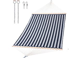 SUNCREAT Double Hammock for 2 Person, Extra Large Outdoor Portable Hammock with Hardwood Spreader Bar, Soft Pillow, 475 lbs Capacity, Gray Green