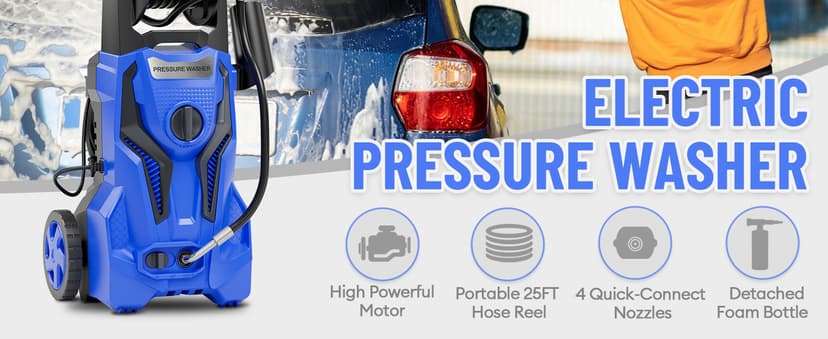 Electric Pressure Washer - 5000PSImax 3.2GPM ZHUOLIN Power Washer for Cars Washing with 25FT Pressure Hose, Blue