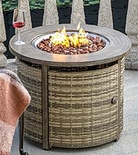 28 inch Propane Fire Pit Table, Outdoor Gas Fire Pits with Lid & Lava Rock, 50000 BTU Firepit for Dinning, Party in Outside, Patio, Garden or Yard (Black)