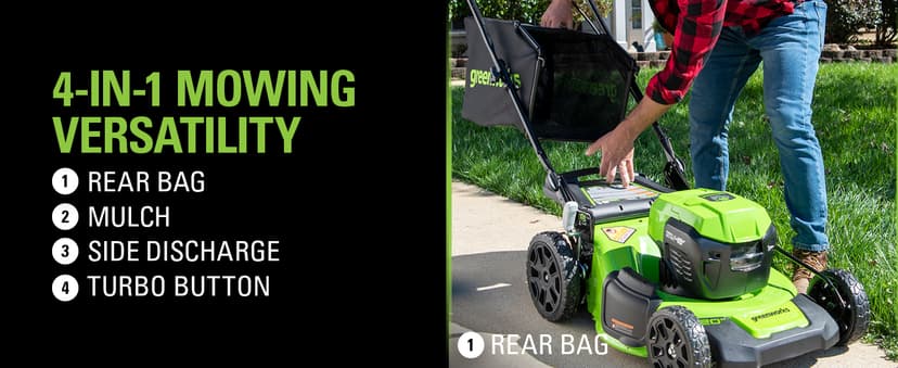 Greenworks 48V (2 x 24V) 20" Brushless Cordless (Push) Lawn Mower (LED Headlight), (2) 4.0Ah Batteries and Dual Port Rapid Charger Included (125+ Compatible Tools)