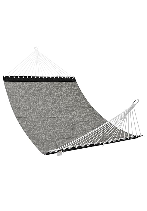 Patio Watcher 13 FT Quick Dry Olefin Hammock - Outdoor Double Hammock with Metal Curved Spreader Bars - 450 lbs Capacity - Dark Grey