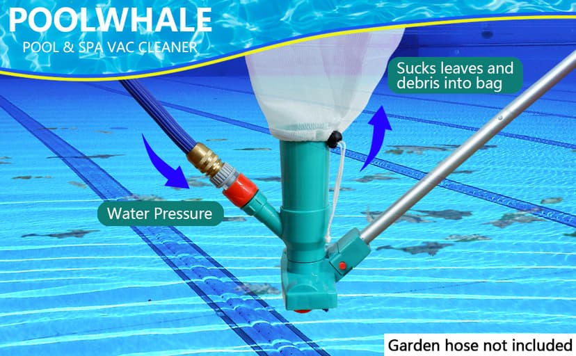 POOLWHALE Portable Pool Vacuum Jet Underwater Cleaner W/Brush,Bag,6 Section Pole of 56.5"(No Garden Hose Included),for Above Ground Pool,Spas,Ponds & Fountains