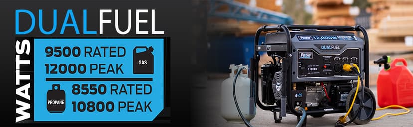 Pulsar G12KBN Heavy Duty Portable Dual Fuel Generator - 9500 Rated Watts & 12000 Peak Watts - Gas & LPG - Electric Start - Transfer Switch & RV Ready - CARB Compliant