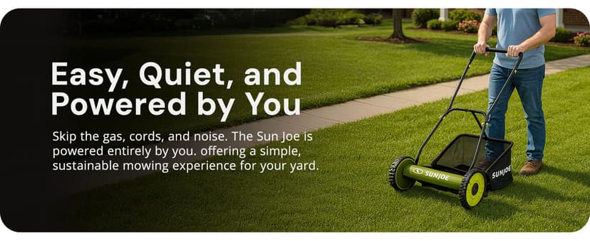 Sun Joe MJ500M 16-Inch Manual Reel Mower w/Adjustable Cutting Height, 6.6-Gallon Removable Grass Catcher, 5 Steel Blades, 2-Wheels