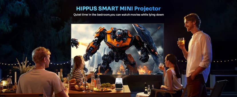 Smart Mini Projector with 180° Adjustable Stand, 1080P 4K Outdoor Portable Projector, WiFi 6 & Bluetooth 5.2, Android 11, 300ASIN LM, Support 2.4G/5G Dual-Band Wi-Fi.