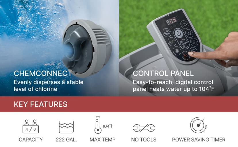 Coleman SaluSpa AirJet 4 to 6 Person Inflatable Hot Tub Square Portable Outdoor Spa with 114 Soothing AirJets and Insulated Cover, Gray