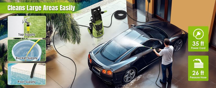 Pressure Washer, 4000PSI 2.8 GPM Power Washer with 35FT Power Cord and 26FT Hose, Electric Pressure Washer with 5 Nozzles & 500ml Foam Cannon, Cleaning for Cars, Home, Driveways, Yards, Pools
