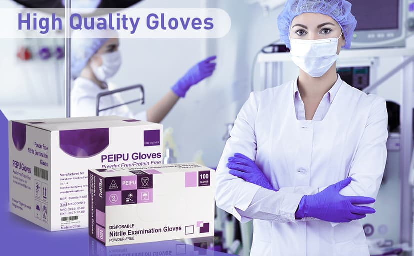 PEIPU Nitrile Gloves,Medical Exam Gloves,Disposable Cleaning Gloves,Powder Free, Latex Free,Non-Sterile Protective Gloves