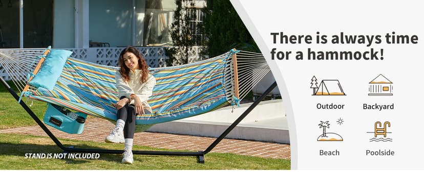 Outdoor Double Hammock with Hardwood Spreader Bars, Cotton Rope Hammock with Polyester Pad and Pillow, 475 LBS Capacity 2 Person Hammock, Large Hammock for Patio Backyard Poolside - Terracotta