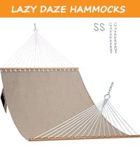 Lazy Daze Hammocks 12FT Double Rope Hammocks, 2 Person Hand Woven Cotton Hammock with Spreader Bar for Outdoor, Indoor, Patio, Poolside, FIT 13-15 Foot Stand, Max 450 Lbs, Natural, 141 x 57 inches