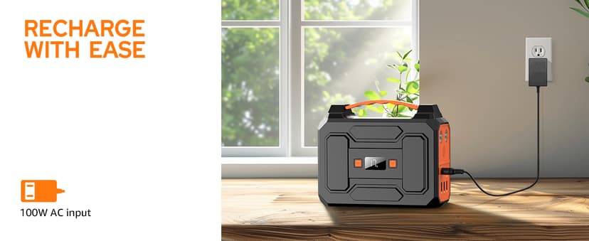 Solar Powered Generator 200W Peak/100W Rated, Portable Solar Generator Power Station with Solar Panels 40W Included, 146Wh Solar Power Bank with AC Outlet 110V for Home Use Camping Outdoor Adventure