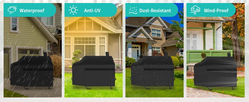 NEXCOVER Offset Smoker Cover - 60 Inch Waterproof Charcoal Grill Cover, Outdoor Heavy Duty BBQ Cover, Rip Resistant Smokestack Barbecue Cover for Brinkmann Char-Broil Weber Nexgrill, Black.