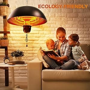 Hanging Patio Heater, Outdoor/Indoor Electric Infrared, Ceiling Heater with 3 Adjustable Modes 600W/900W/1500W.