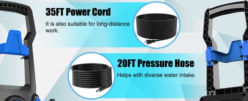 Electric Pressure Washer, 4800PSI Max 3.0GPM Power Washer Electric Powered with 20FT Hose, 35FT Power Cord, 4 Nozzles Foam Cannon High Pressure Washer for Car Patio Garden Fences(Bule)