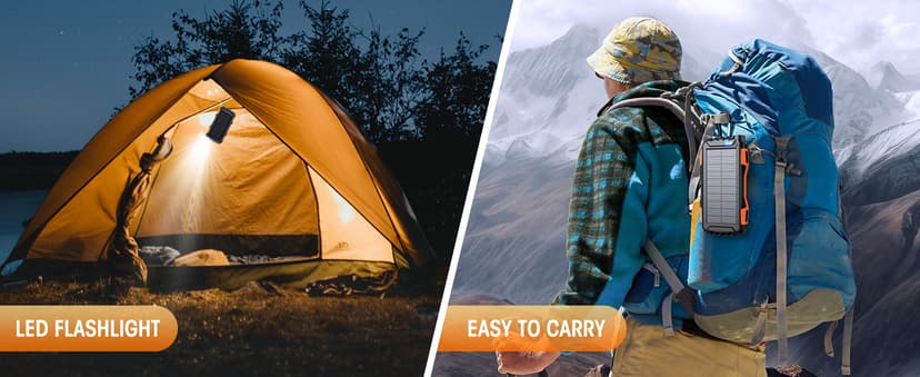 Power-Bank-Solar-Charger - 42800mAh Portable Charger,Solar Power Bank,External Battery Pack 5V3.1A Qc 3.0 Fast Charger Built-in Super Bright Flashlight (Orange)