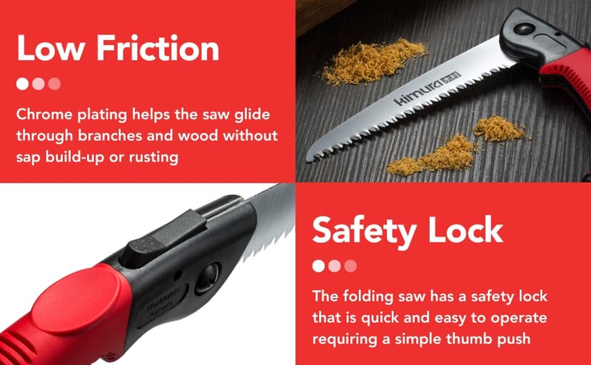 Kimura 7" Pro Folding Pruning Saw - Heavy Duty Japanese SK5 Steel, 180mm Blade, Ergonomic Soft Non-Slip Handle, Lightweight Foldable Saw for Branches, Trimming, Camping, PVC, Hiking, Wood