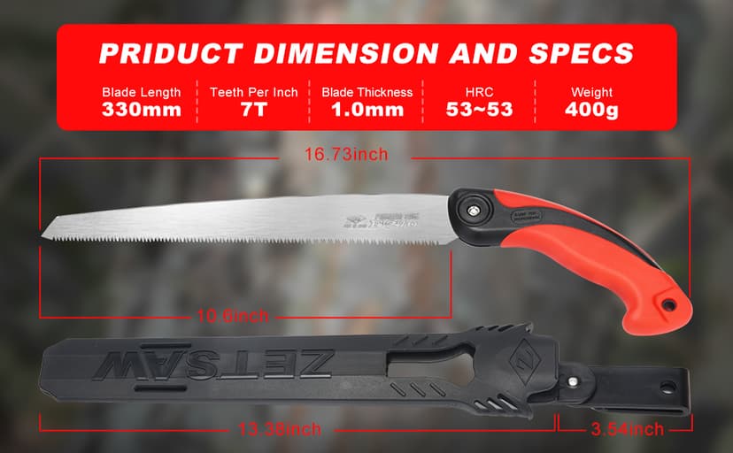 Pruning Saw with Scabbard Japanese Fixed Straight Hand Saw, Portable Tree Limb Cutter 11 Inch Blade Garden Pruner tool for Camping, Dry Wood and Fruit Trees