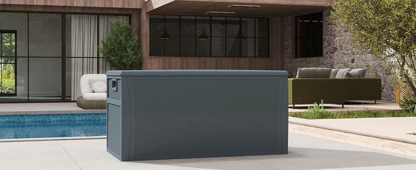 120 Gallon Resin Deck Box, Weatherproof Outdoor Storage Box for Patio, Garden, Pool, and Yard, Lockable Waterproof Bin for Tools, Cushions, and Accessories, Grey